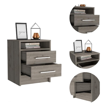 Gfancy Fixtures Light Grey Open Compartment Two Drawer Nightstand GF3670943